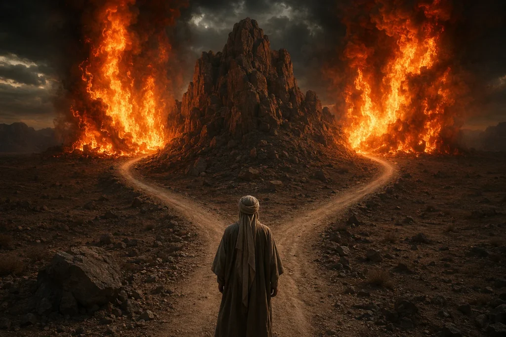 A man trapped at a fork in the road — both paths lead away from Islam